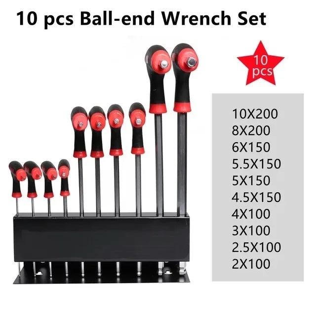 10-teiliger T-Griff-Schlüsselsatz (Innensechskant/Torx) mit Ständer