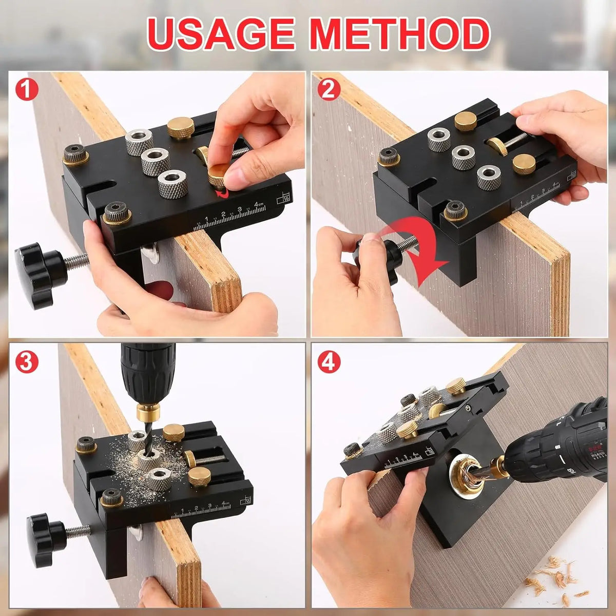 Bohrlehren-Set mit Positionierclips für präzise Holzverbindungen