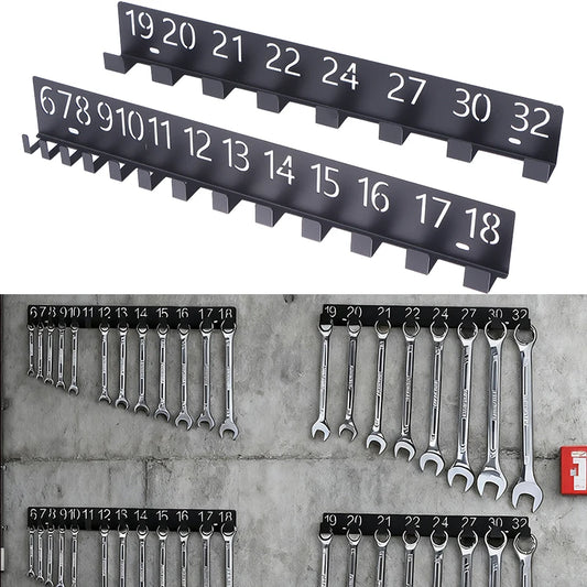 Wandhalter aus Metall mit nummerierten Plätzen für Schrauben und Schlüssel