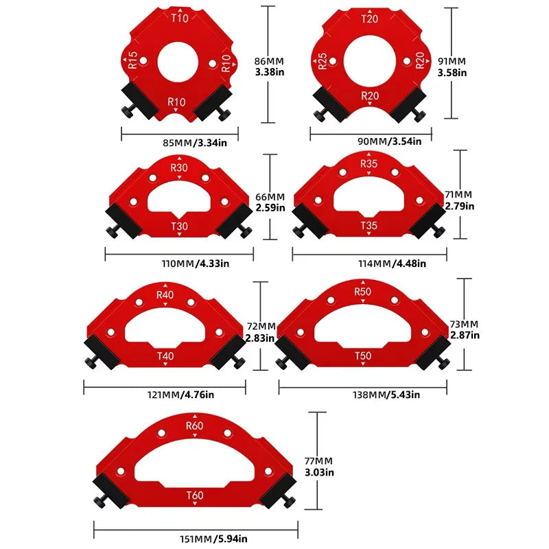 7-teiliges Radius-Schablonen-Set für Oberfräse und Holzbau