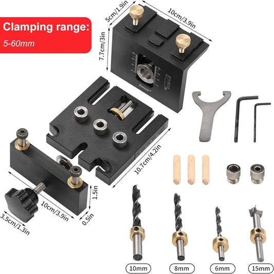 Bohrlehren-Set mit Positionierclips für präzise Holzverbindungen