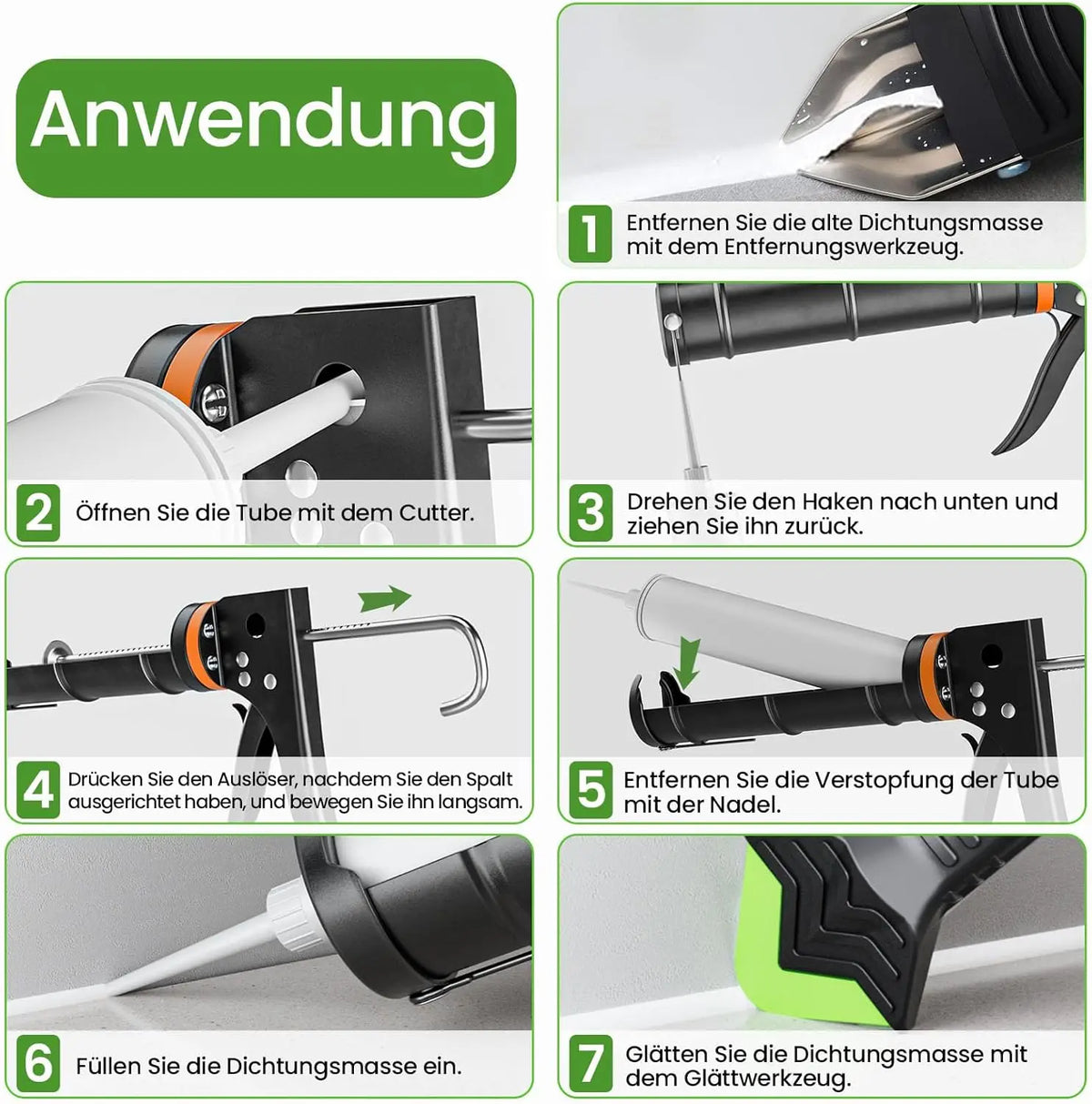 Fugenwerkzeug-Set mit Kartuschenpresse, Glättern und Schabern