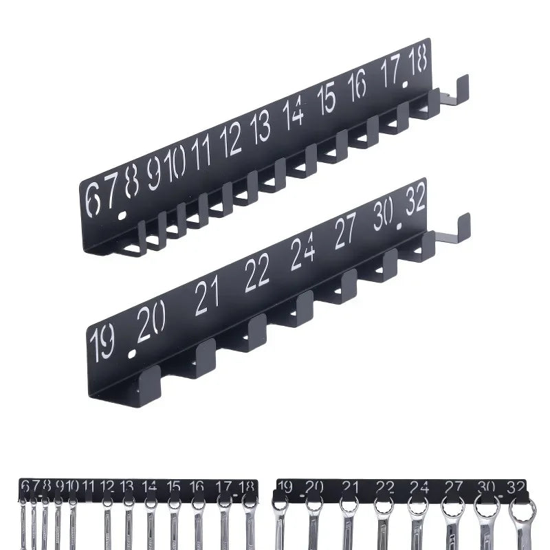 Wandhalter aus Metall mit nummerierten Plätzen für Schrauben und Schlüssel