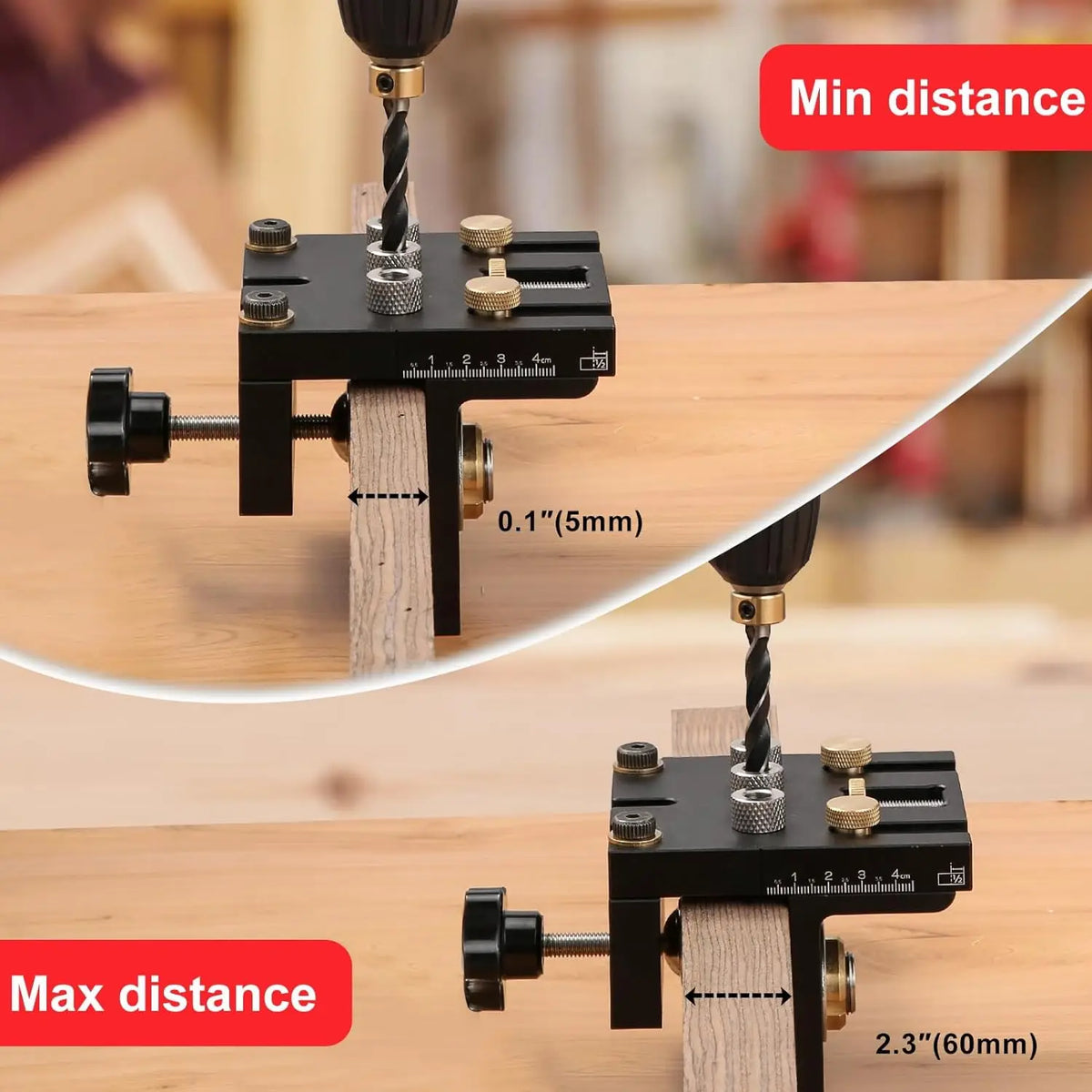 Bohrlehren-Set mit Positionierclips für präzise Holzverbindungen