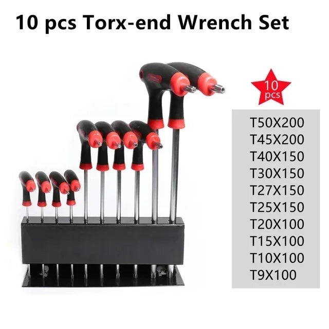 10-teiliger T-Griff-Schlüsselsatz (Innensechskant/Torx) mit Ständer
